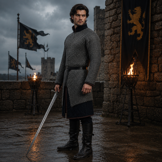 9 mm Mild Steel Chainmail Hauberk – Round Riveted Chainmail Armor – Medieval LARP Reenactment Costume