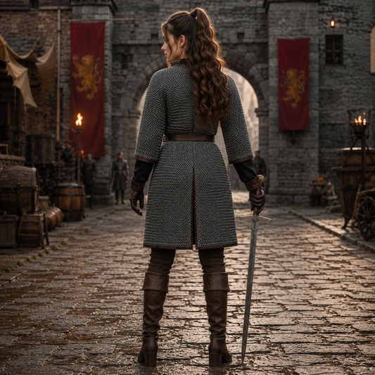 Medieval 9mm Chainmail Hauberk - Flat Riveted Mild Steel Armor - SCA Combat & Reenactment - Half Sleeve