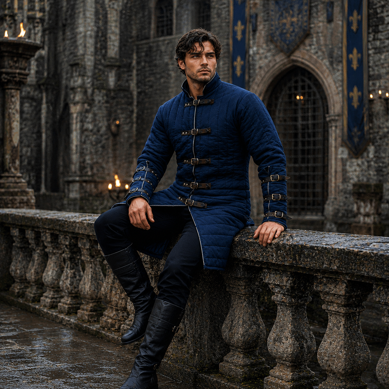 Quilted Gambeson : Historical Navy blue Costume , Halloween Gift