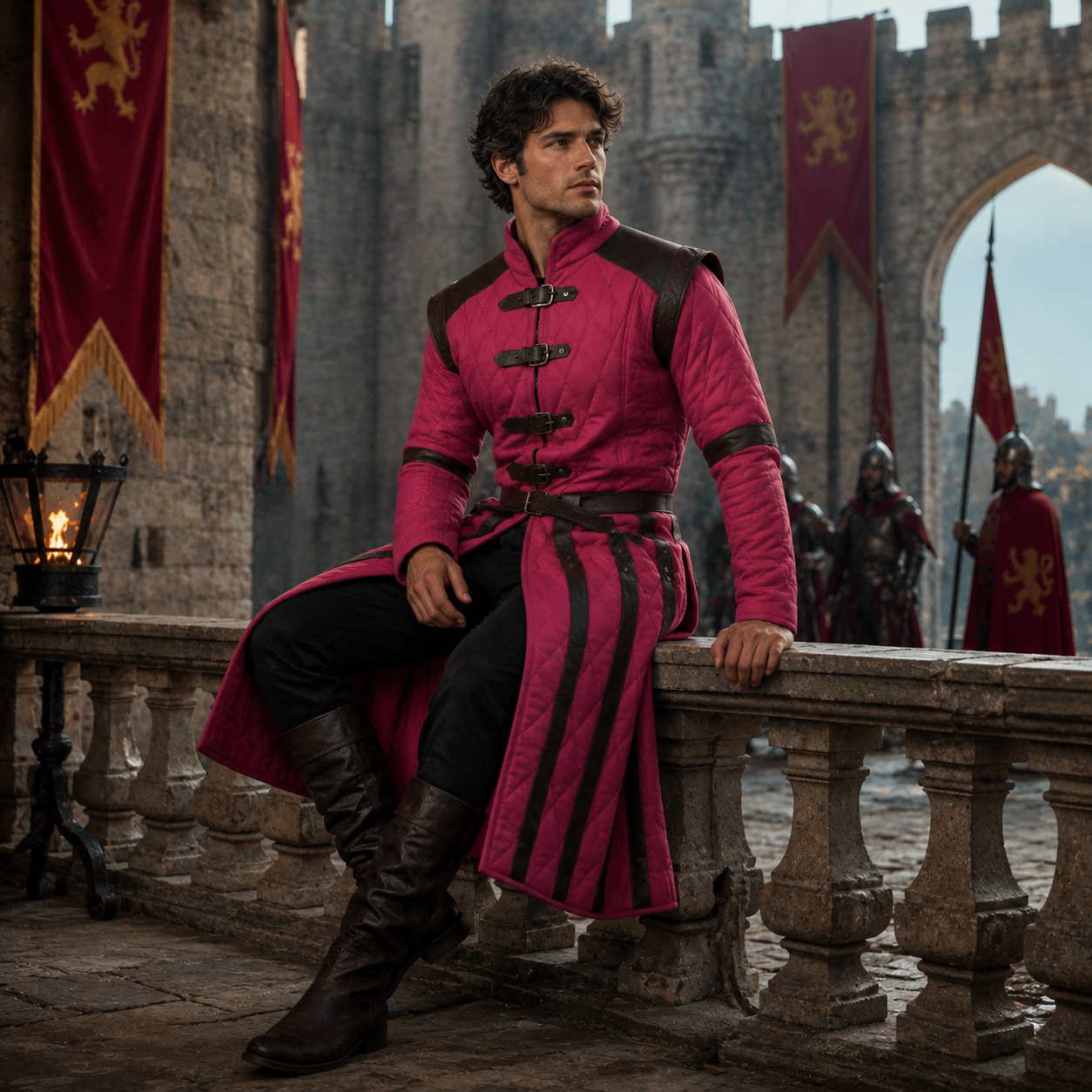 Medieval Gambeson Costume With Brown Leather Trim: Renfaire Larp for Halloween Costume
