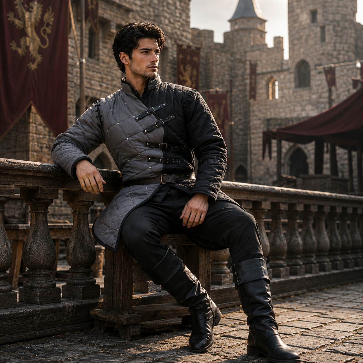 Witcher Grey and black Gambeson : Ren faire Costume