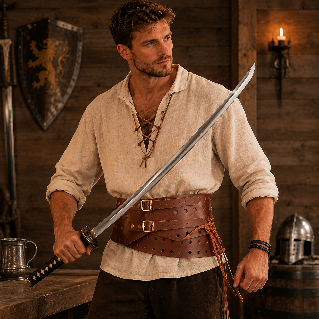 Medieval Leather Belt - Hold Padded Chausses For Ren-faire & HMB Event