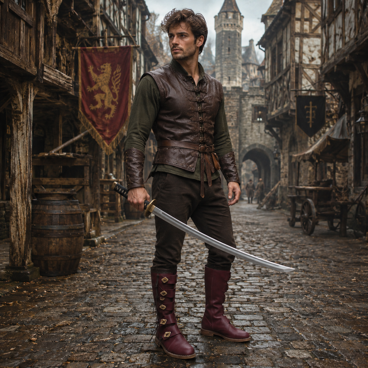 Viking Leather Long Boots: Ren Faire Costume Shoes