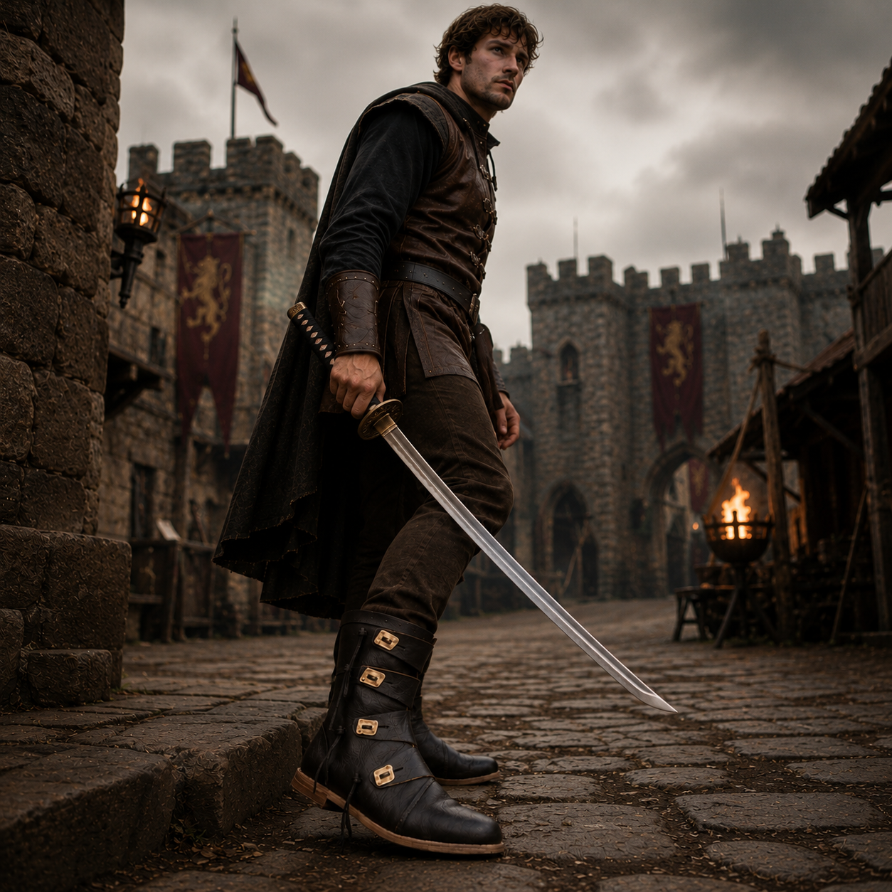 Viking Leather Ankle Boots - Medieval Renaissance Shoes, Handmade LARP Footwear