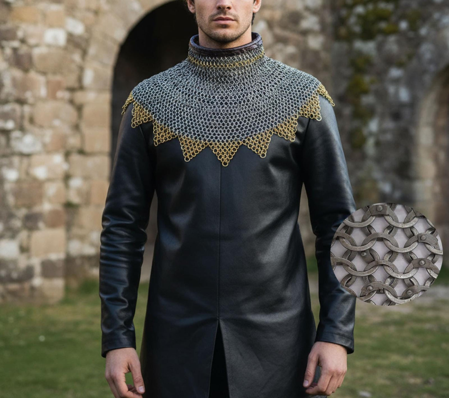 Chainmail Collar – 9mm Flat Riveted Rings with warsher, Brass Zig-Zag