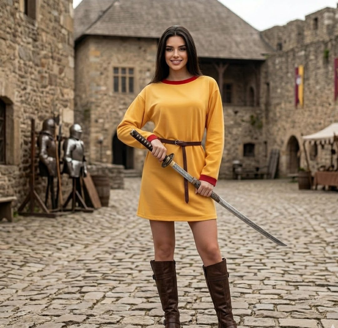 Medieval Tunic – Yellow with Red Accents