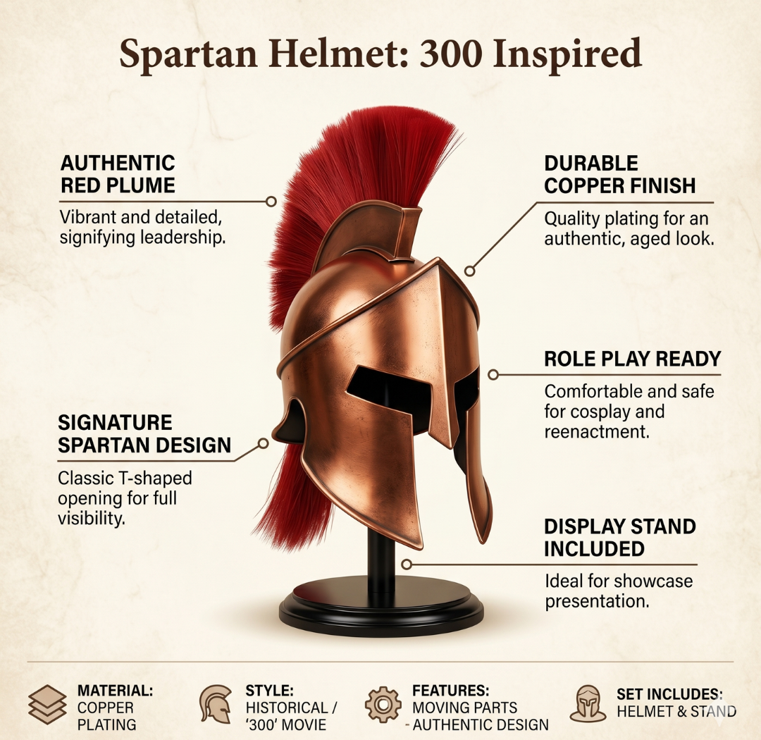 Spartan Helmet : 300 Spartan Costume , Role Play with Display Stand