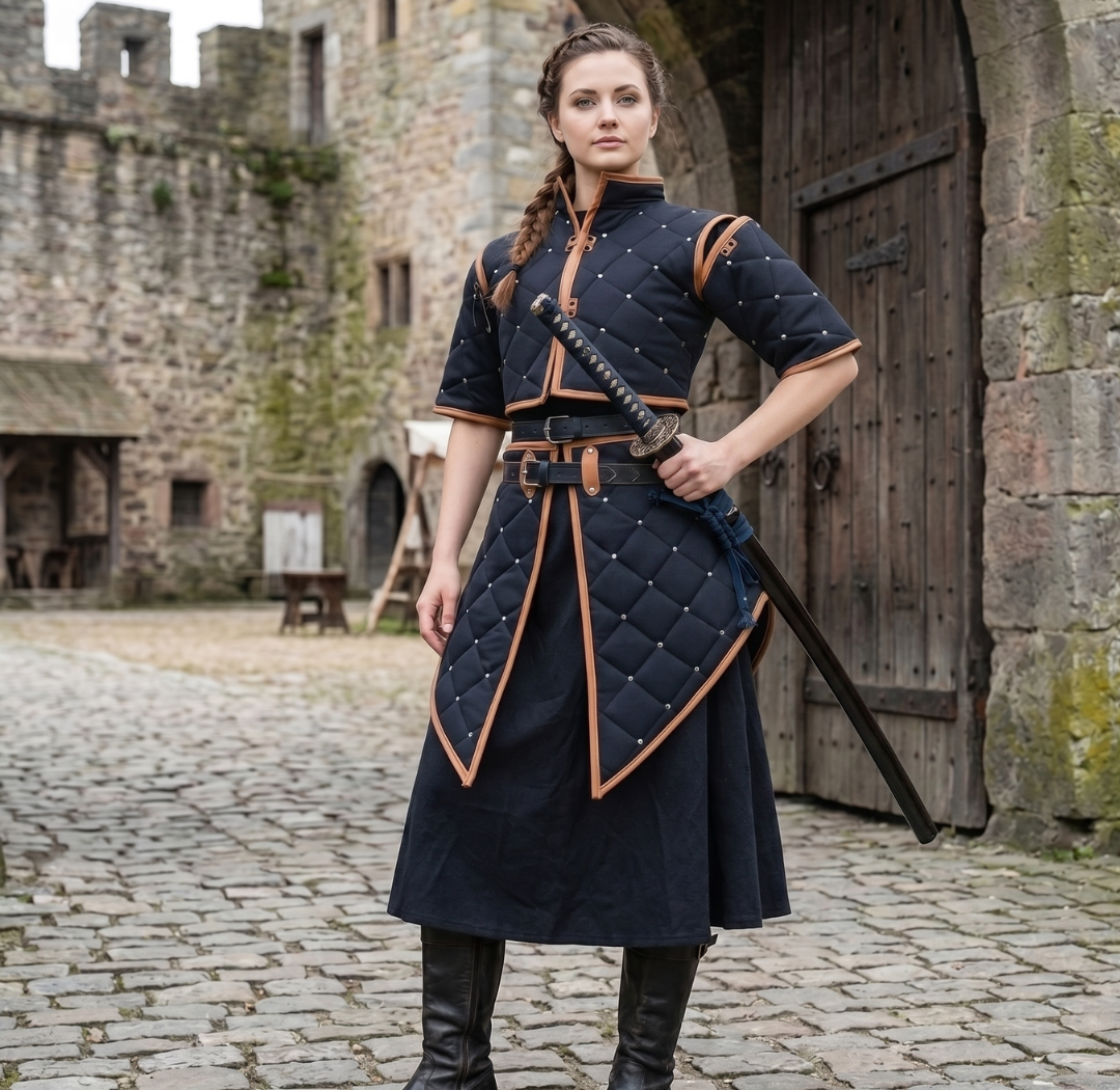 Female Medieval Padded Gambeson Costume: Renfaire Larp Armor clothing for Halloween events