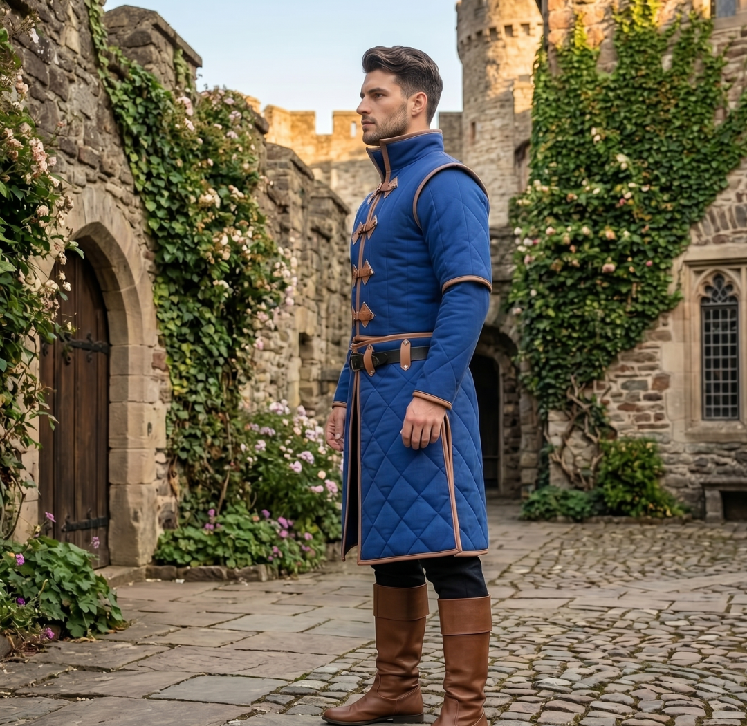 Renaissance Faire Gambeson With Leather Trim