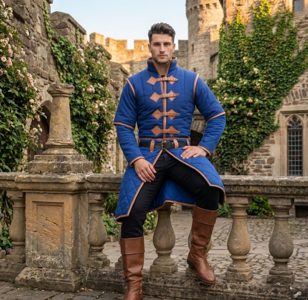Renaissance Faire Gambeson With Leather Trim