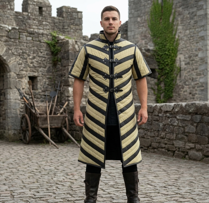 Ren Faire Gambeson – Green with Black Leather Trim