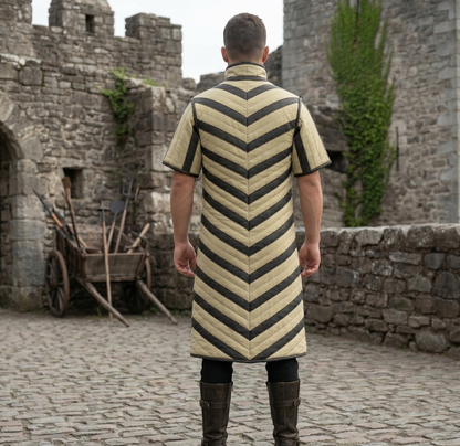 Ren Faire Gambeson – Green with Black Leather Trim