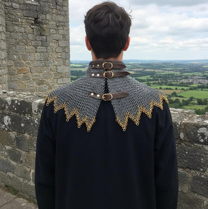 Renaissance Chainmail Collar- Flat Riveted And Washers with 3 Brass Rows