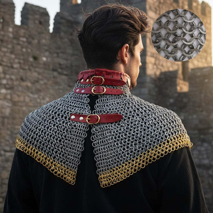 Chainmail Neck Collar Armor – Flat Riveted & Washer with Brass Rows