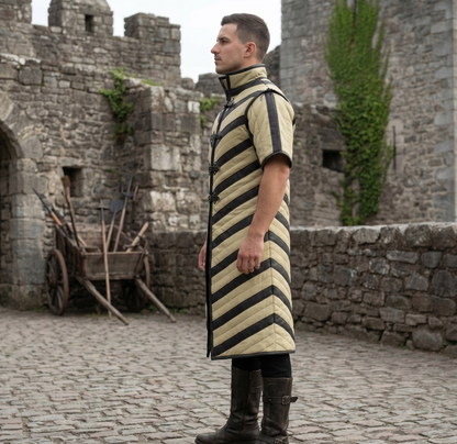 Ren Faire Gambeson – Green with Black Leather Trim