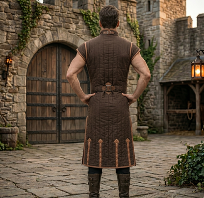 Medieval Gambeson Costume With Brown Leather Trim: Renfaire Larp for Halloween Costume