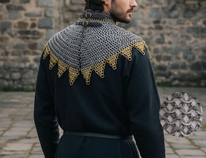 Chainmail Collar – 9mm Flat  Riveted Rings with warsher, Brass Zig-Zag