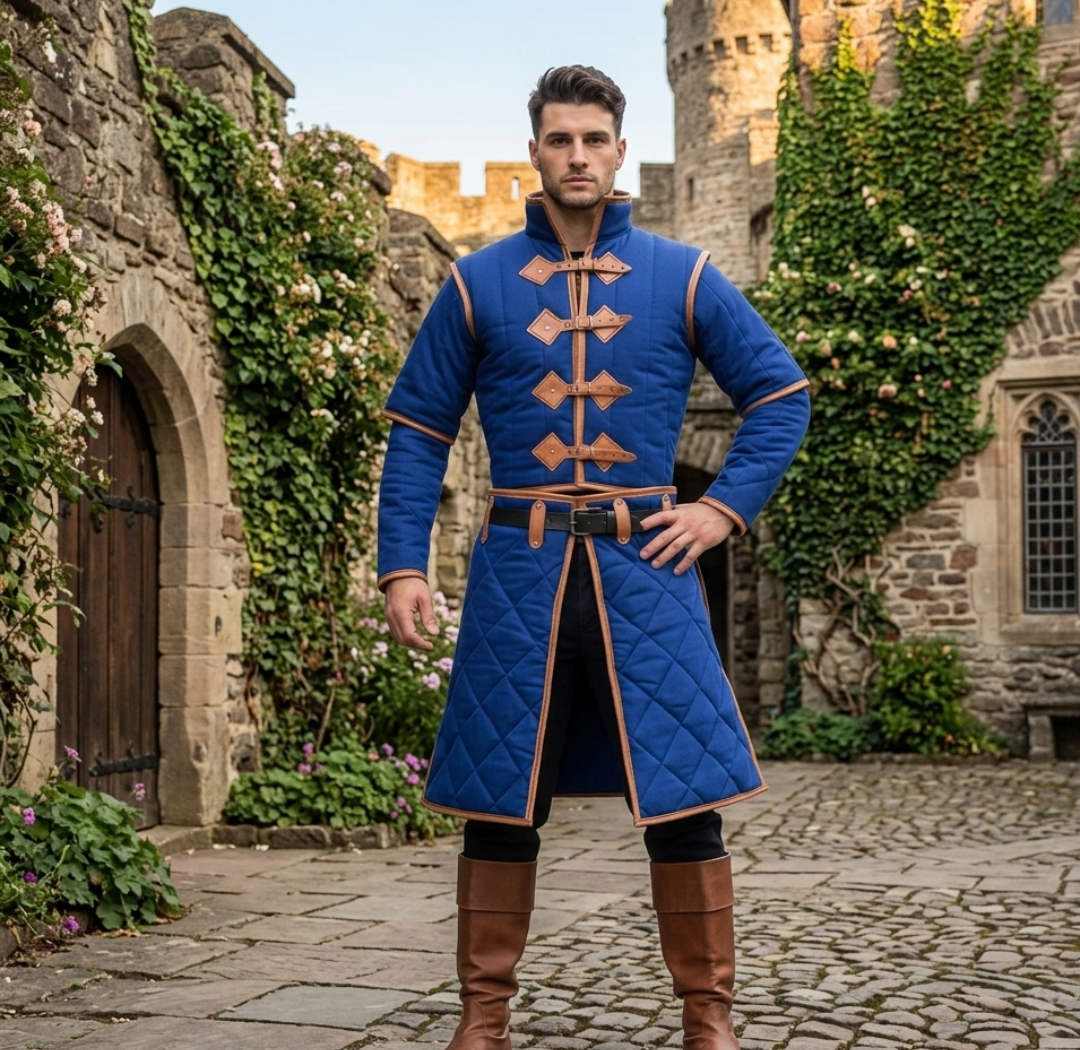 Renaissance Faire Gambeson With Leather Trim