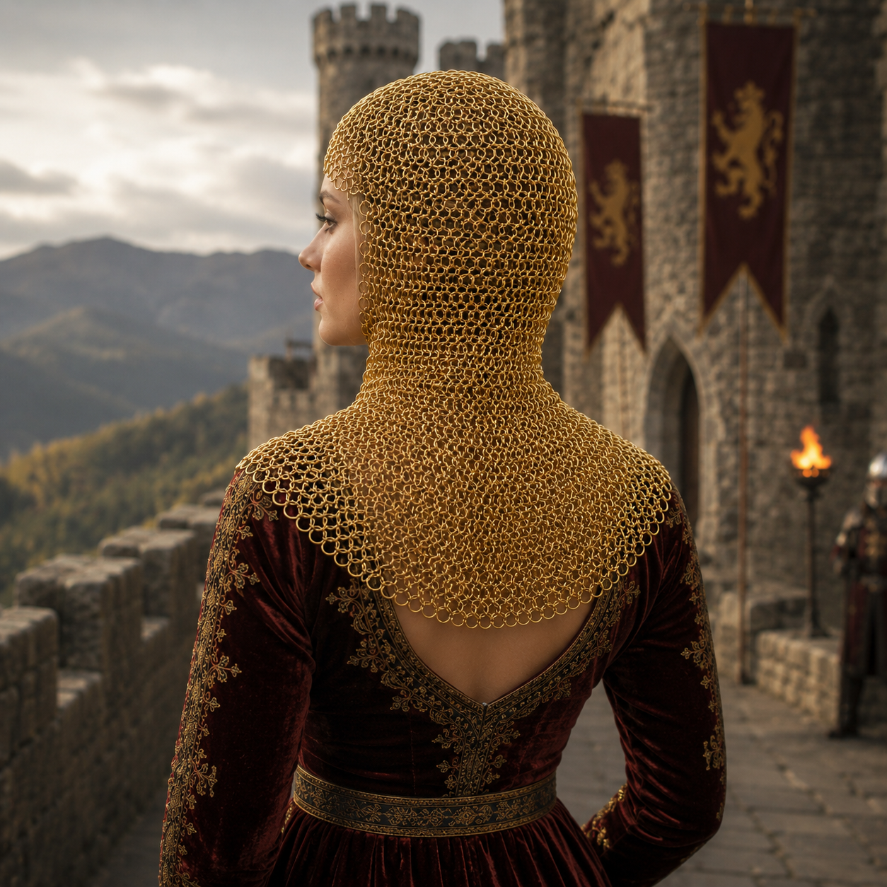 Ren Faire Brass Chainmail Coif – 9mm Flat Riveted with Washer