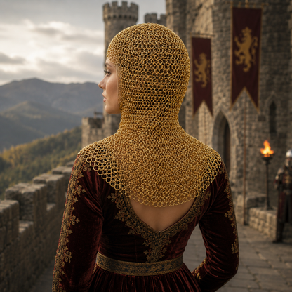 Ren Faire Brass Chainmail Coif – 9mm Flat Riveted with Washer