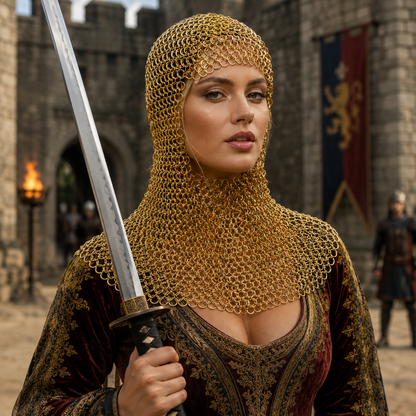 Ren Faire Brass Chainmail Coif – 9mm Flat Riveted with Washer