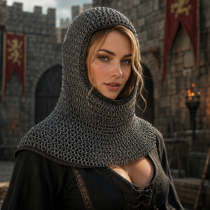 Chainmail Coif: Medieval LARP , 9 mm Stainless steel Flat chainmail Hood