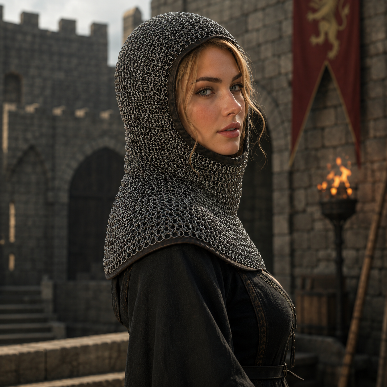 Chainmail Coif: Medieval LARP , 9 mm Stainless steel Flat chainmail Hood