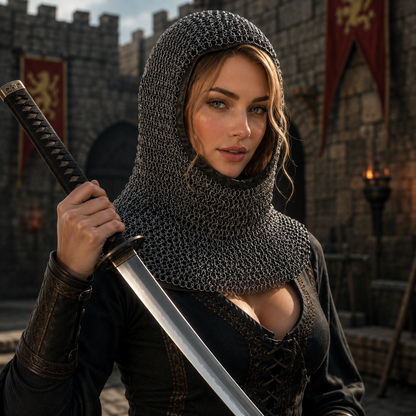 Chainmail Coif: Medieval LARP , 9 mm Stainless steel Flat chainmail Hood