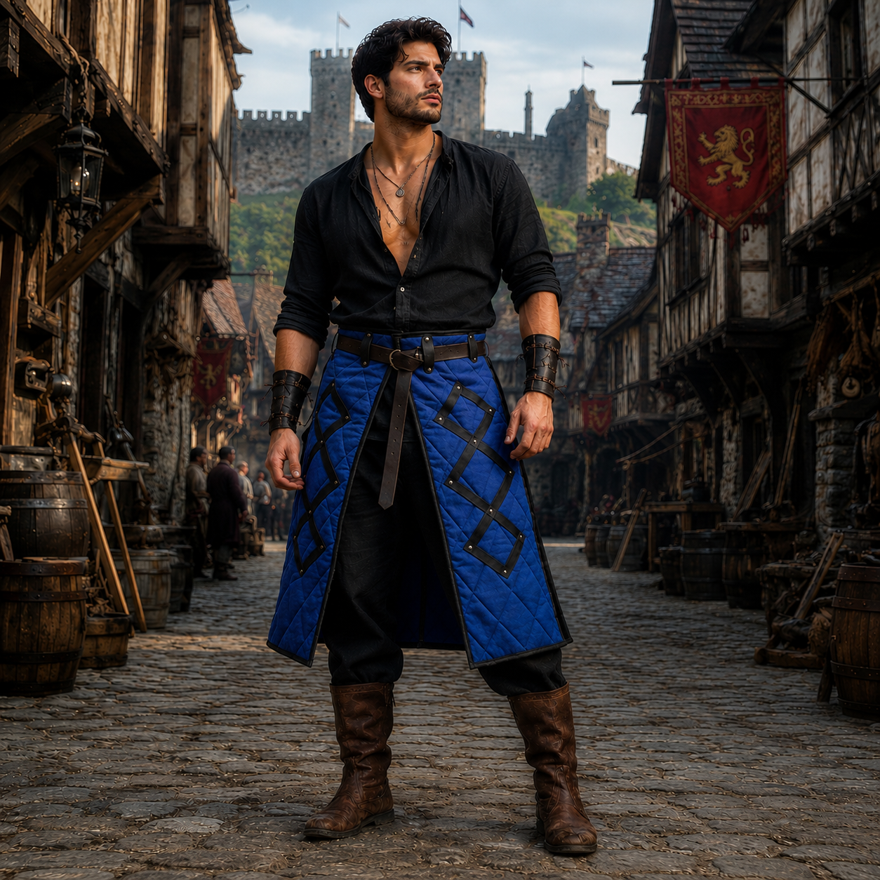 Medieval Gambeson Skirt, Larp & SCA Costume , Cotton Padded Skirt