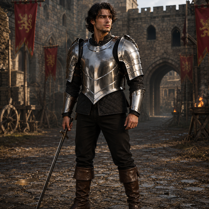 Medieval Steel Cuirass Armor with Pauldrons Knight Chest Plate LARP Costume