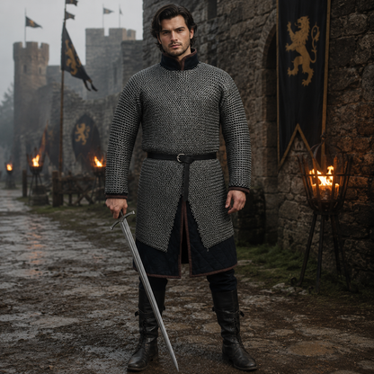 9 mm Mild Steel Chainmail Hauberk – Round Riveted Chainmail Armor – Medieval LARP Reenactment Costume