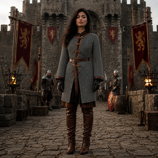 9 mm Chainmail Hauberk : Medieval Viking front open Shirt, Full Sleeve for Halloween