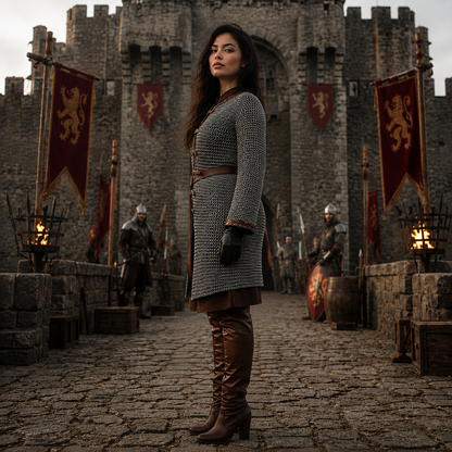 9 mm Chainmail Hauberk : Medieval Viking front open Shirt, Full Sleeve for Halloween