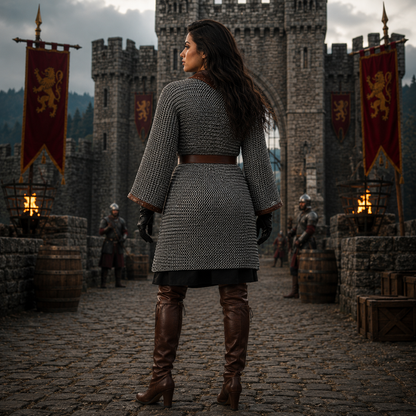 9 mm Chainmail Hauberk : Medieval Viking front open Shirt, Full Sleeve for Halloween