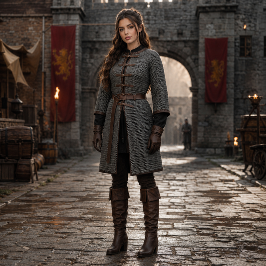 Medieval 9mm Chainmail Hauberk - Flat Riveted Mild Steel Armor - SCA Combat & Reenactment - Half Sleeve