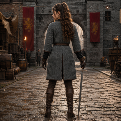Medieval 9mm Chainmail Hauberk - Flat Riveted Mild Steel Armor - SCA Combat & Reenactment - Half Sleeve