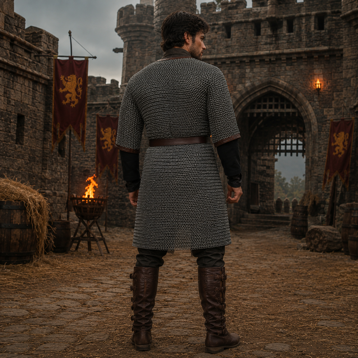 Medieval 9mm Chainmail Hauberk - Flat Riveted Mild Steel Armor - SCA Combat & Reenactment - Half Sleeve