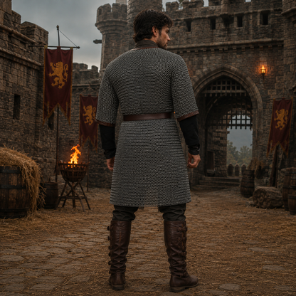 Medieval 9mm Chainmail Hauberk - Flat Riveted Mild Steel Armor - SCA Combat & Reenactment - Half Sleeve