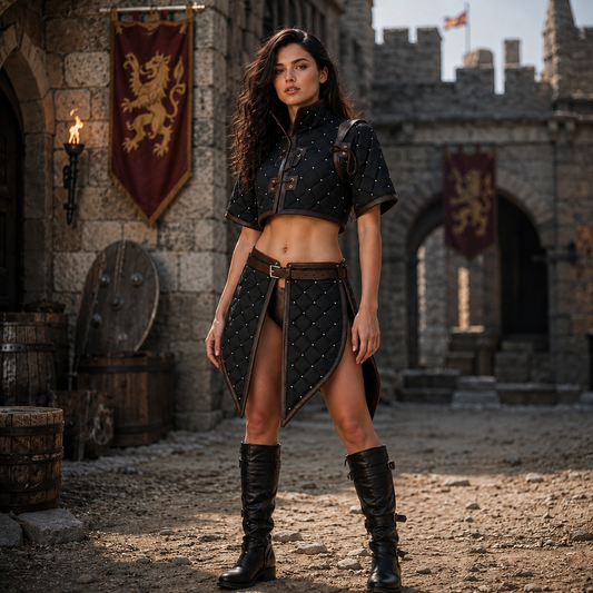 Female Medieval Padded Gambeson Costume: Renfaire Larp Armor clothing for Halloween events