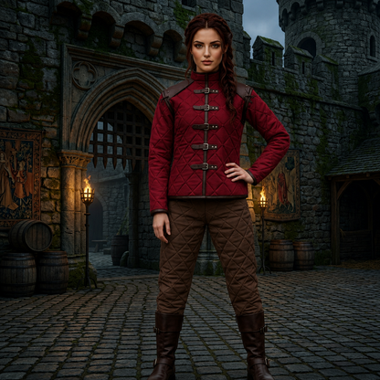 Medieval Gambeson Costume With Brown Leather Trim: Renfaire Larp for Halloween Costume