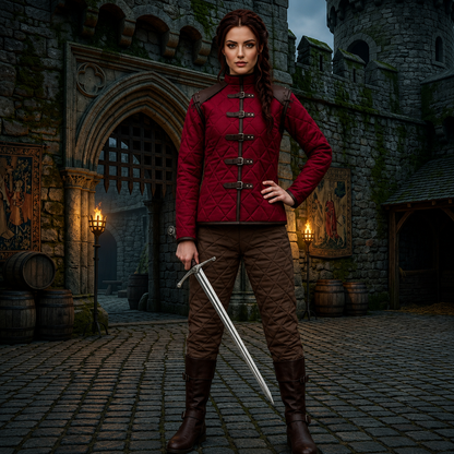 Medieval Gambeson Costume With Brown Leather Trim: Renfaire Larp for Halloween Costume
