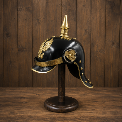 Black German Pickelhaube Helmet Prussian Spiked Military Armor Replica Hat