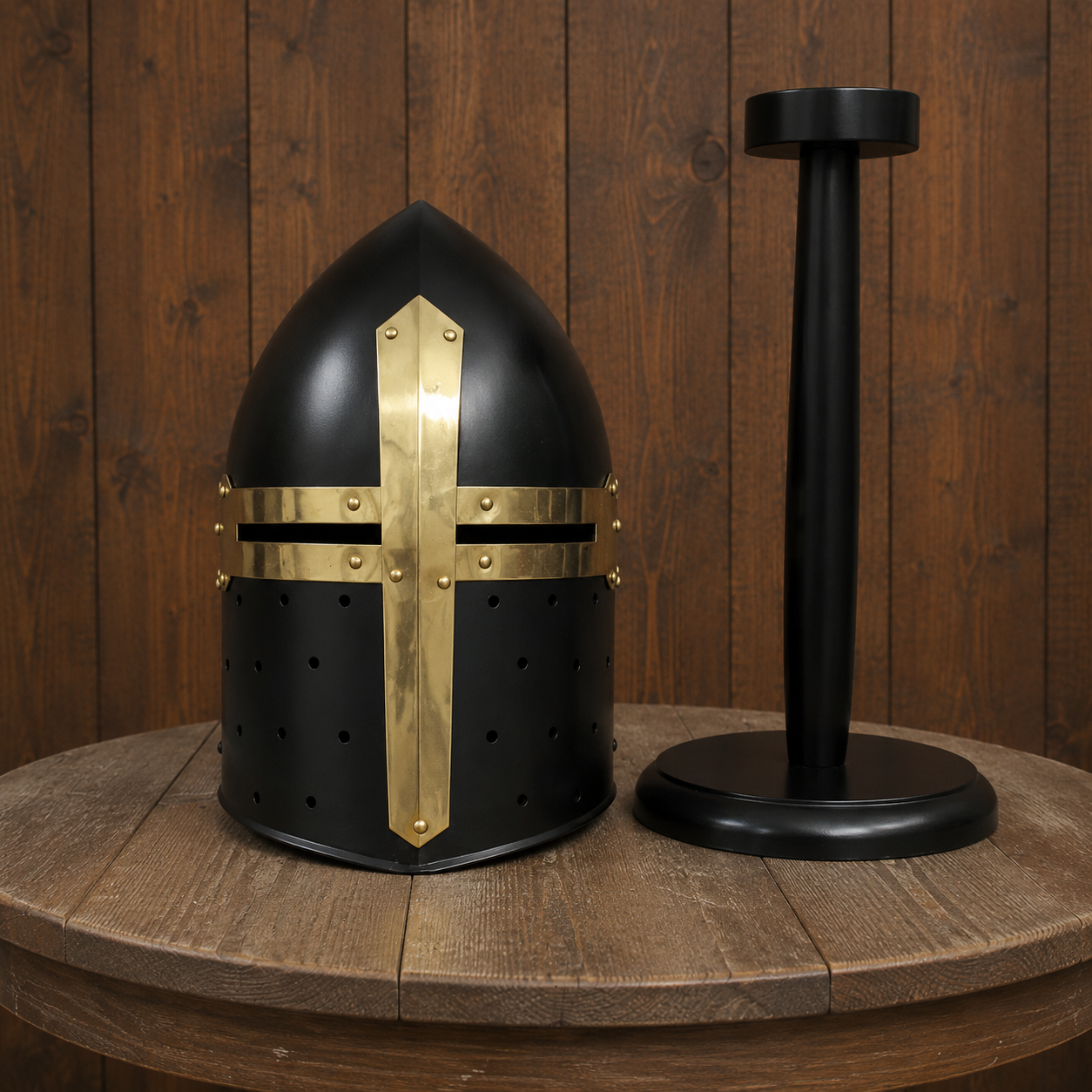 New Suger-loaf Helmet With Wooden Stand  , Crusader Helmet