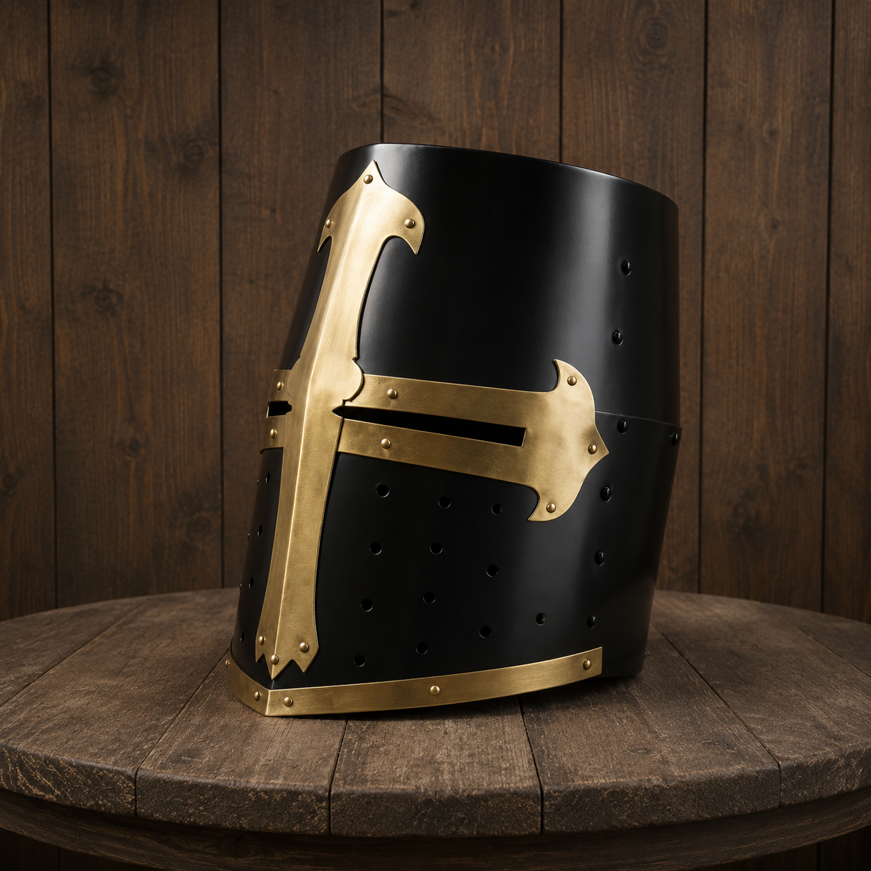 Black Crusader Helmet Brass Trim – Knights Templar Helmet Practice Armor for Reenactment & Cosplay