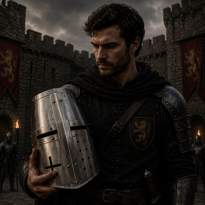 Templar Crusader Helmet with Display Stand : Knight helmet , Gift for Him