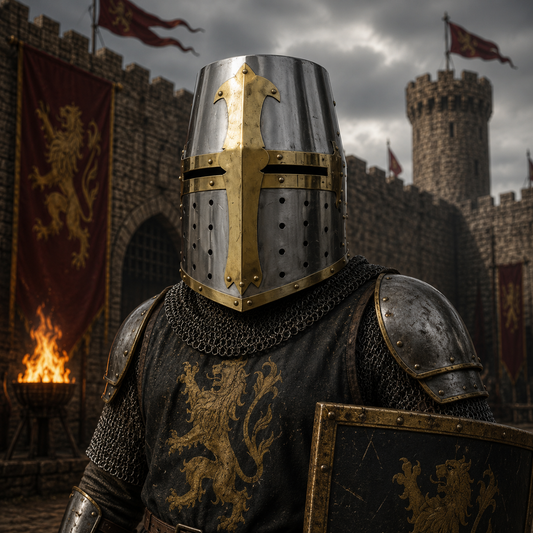 Crusader Helmet Brass Trim – Knights Templar Helmet Practice Armor for Reenactment & Cosplay