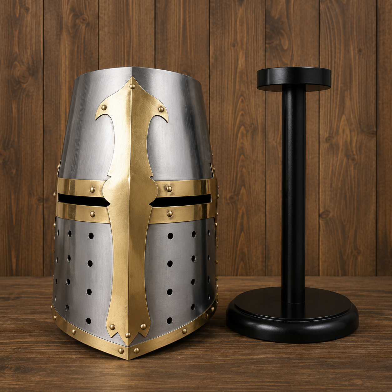 Crusader Helmet Brass Trim – Knights Templar Helmet Practice Armor for Reenactment & Cosplay