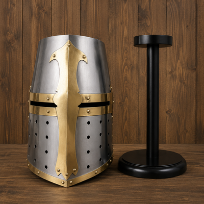 Crusader Helmet Brass Trim – Knights Templar Helmet Practice Armor for Reenactment & Cosplay