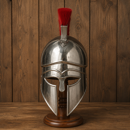 New Corinthian Helmet : Warrior Medieval Helmet with Wooden Stand