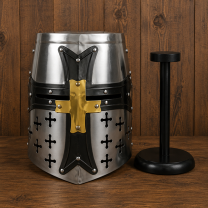 Special Edition Templar Crusader Knight Helmet with Display Stand ,Gift for Him